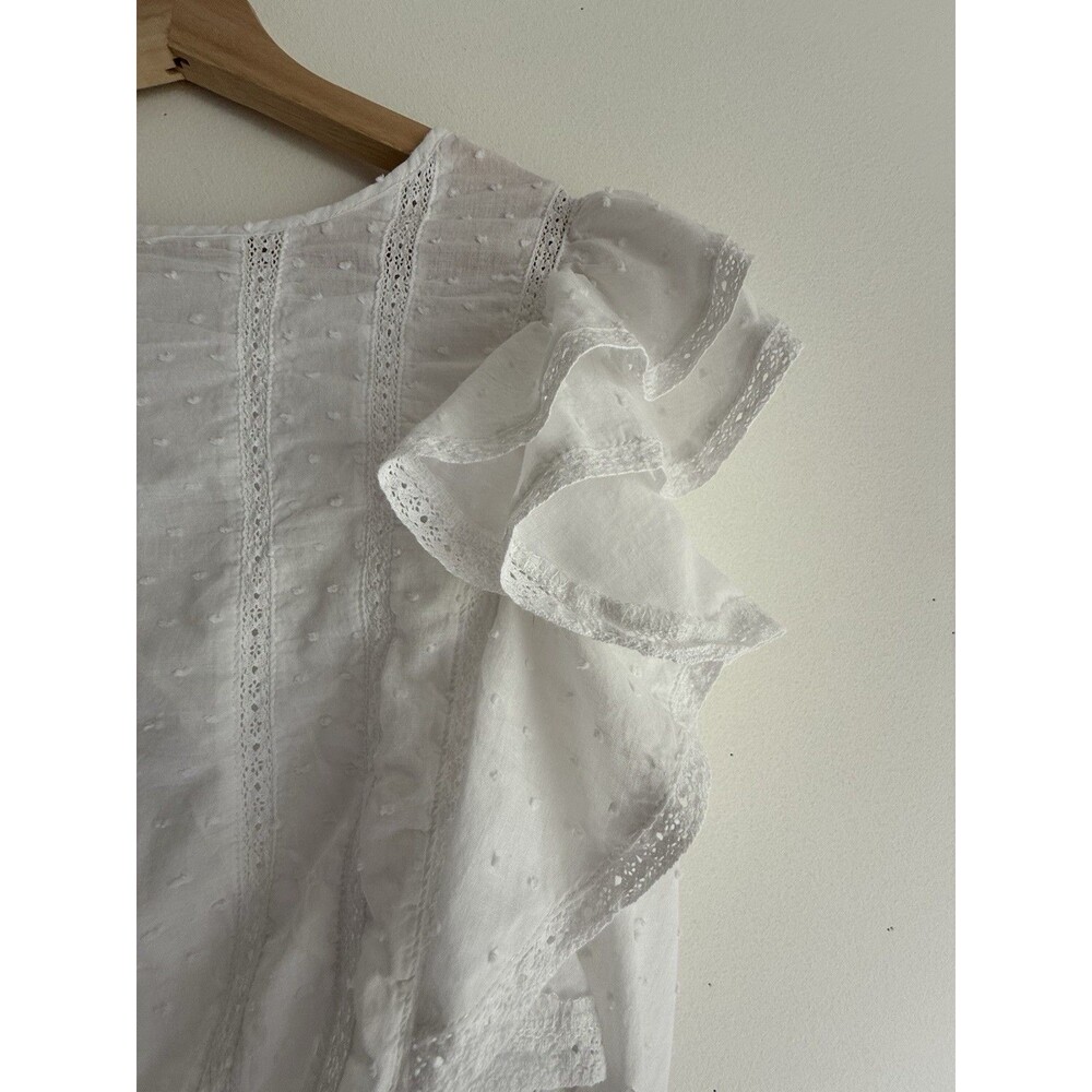 Forever 21 White Eyelet Ruffle Sleeve Blouse Women’s Size L Boho Romantic Top